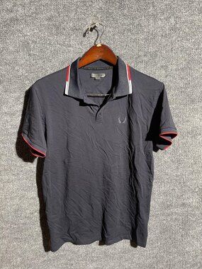 Nick Danger Polo Shirt Mens Medium Navy Blue Tipped Collar Casual Logo